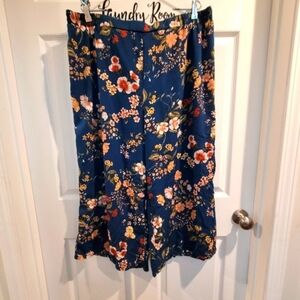 Ophelia Roe Floral Print Cropped Wide‎ Straight Leg 100% Polyester Pants 1X